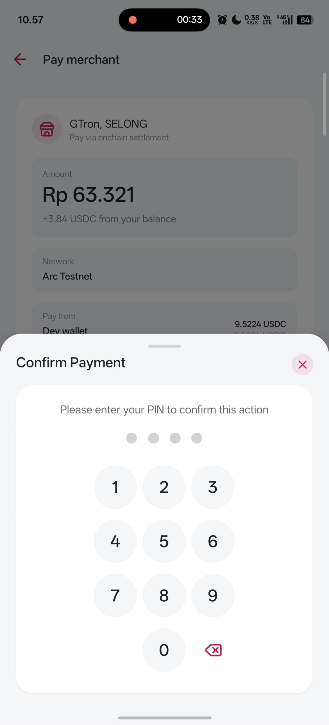 Confirming a QRIS payment with a PIN