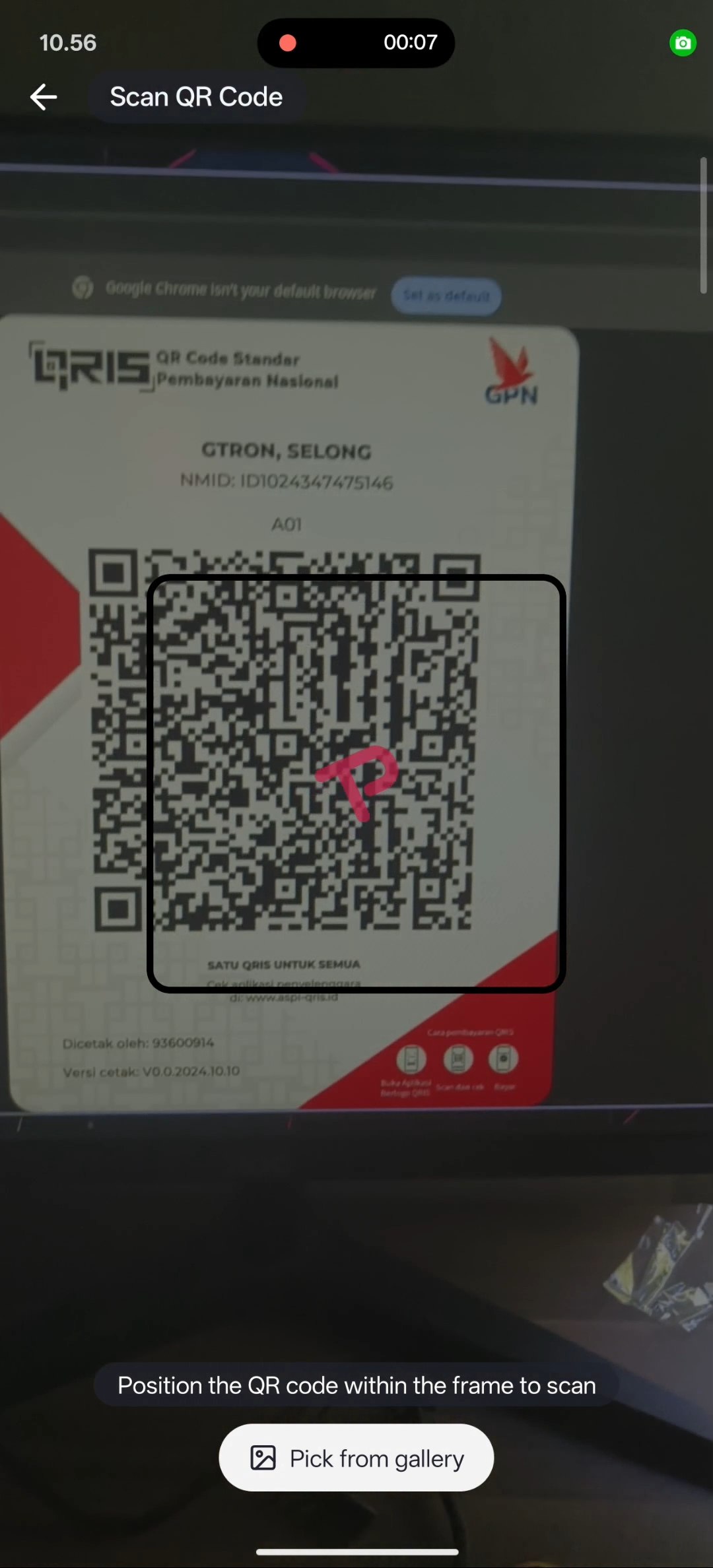 Scanning a QRIS code in TakumiPay